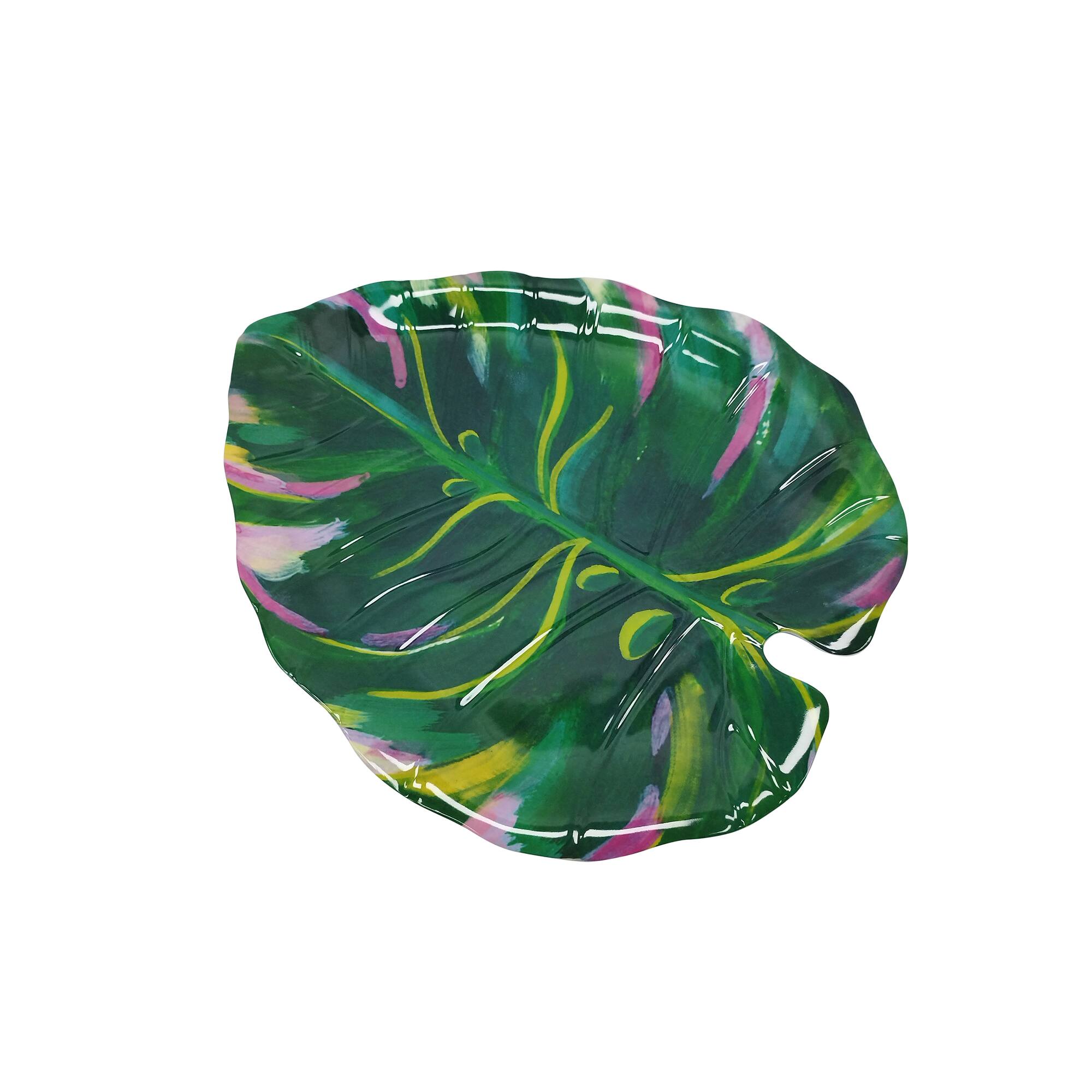 Pink Jungle 16" Green Monstera Leaf Platter by Celebrate It™